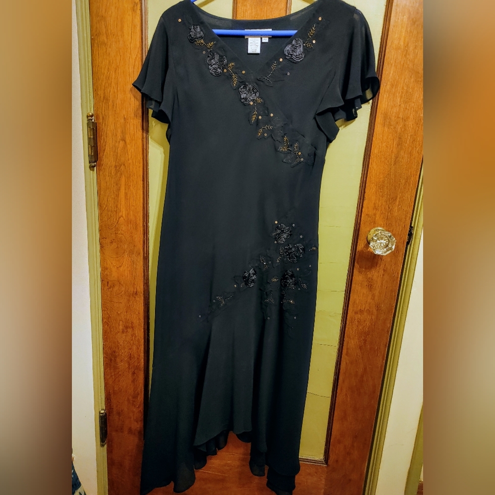 Coldwater Creek Navy Beaded Chiffon Dress – P12 – Y2K, Whimsigoth, Fairycore
